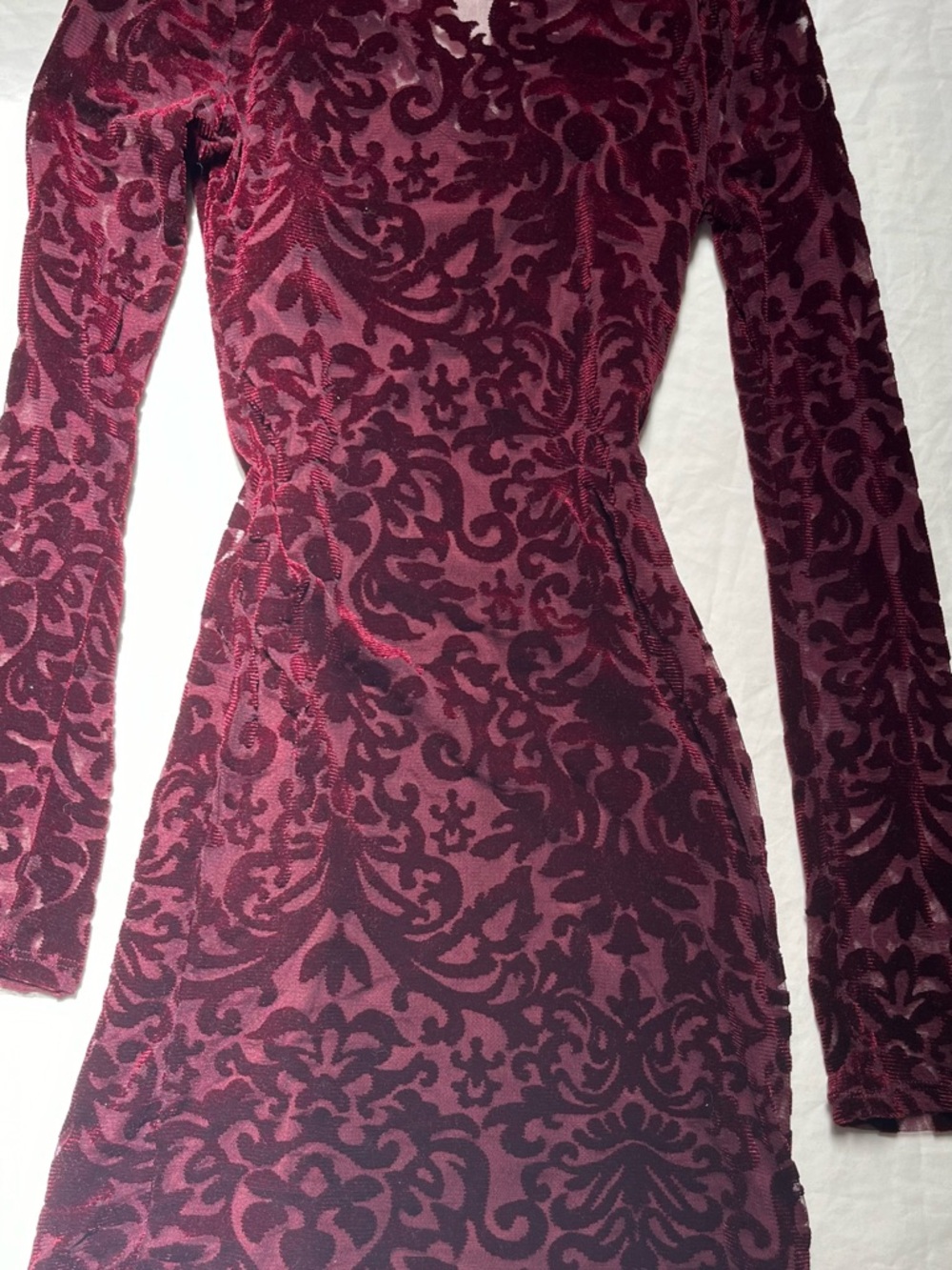 Forever 21 Burgundy Burnout Velvet Long Sleeve Dress